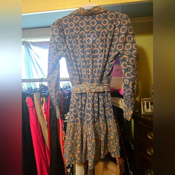 Roller Rabbit long sleeves blue and orange floral dress - Picture 2 of 10